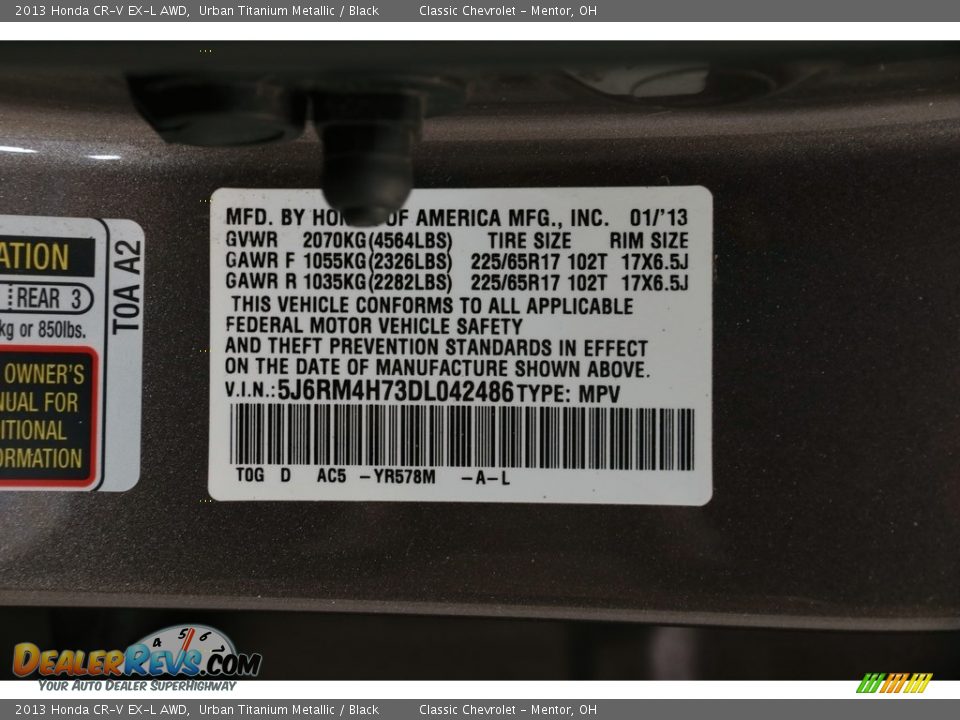 2013 Honda CR-V EX-L AWD Urban Titanium Metallic / Black Photo #21