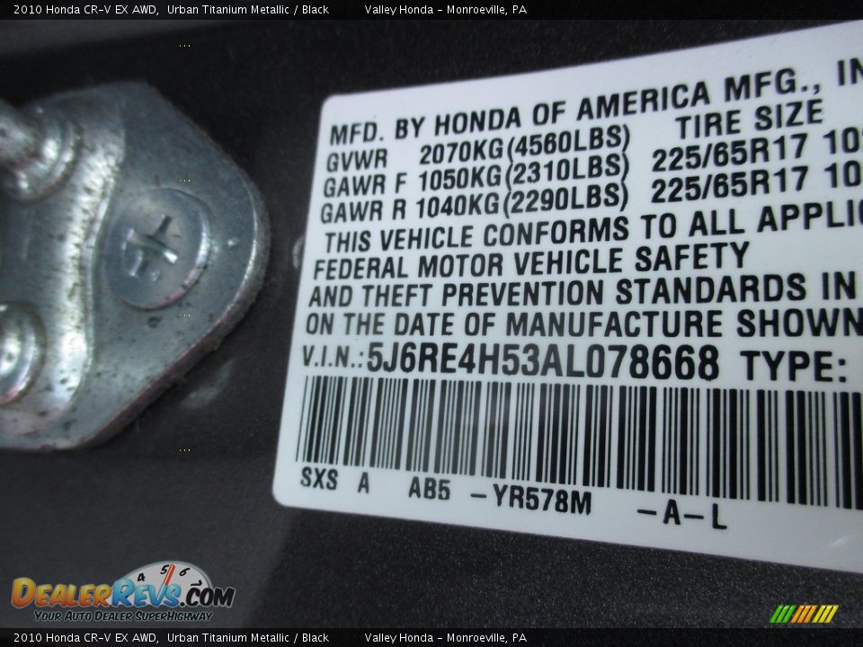 2010 Honda CR-V EX AWD Urban Titanium Metallic / Black Photo #19