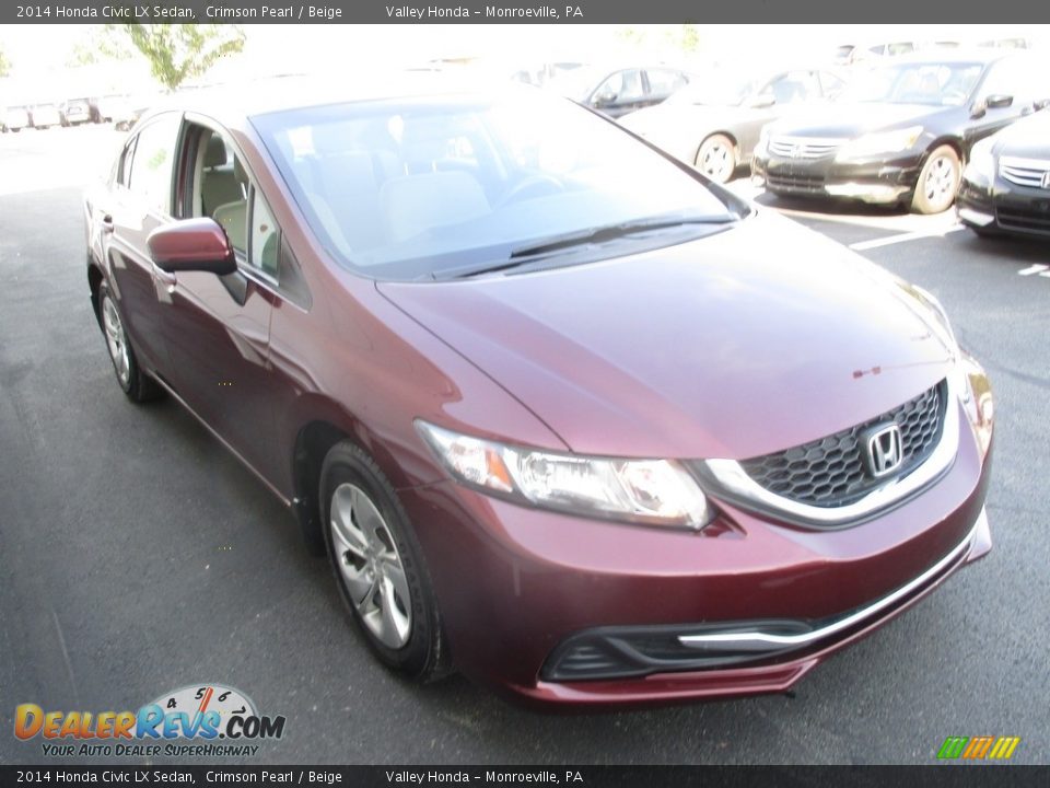 2014 Honda Civic LX Sedan Crimson Pearl / Beige Photo #7