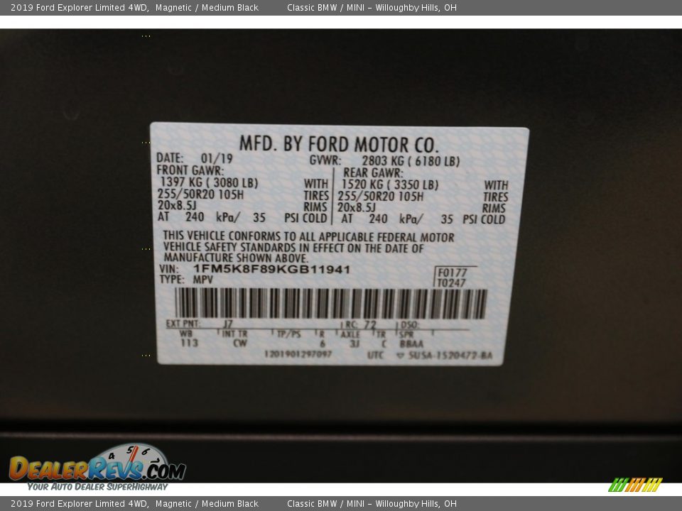 2019 Ford Explorer Limited 4WD Magnetic / Medium Black Photo #31