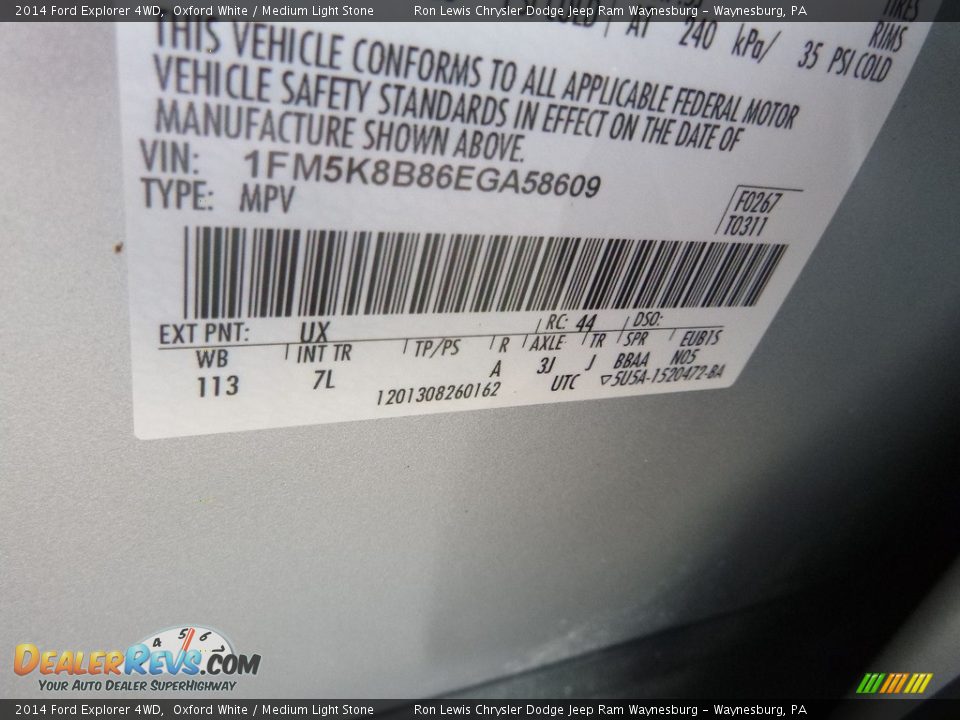 2014 Ford Explorer 4WD Oxford White / Medium Light Stone Photo #16