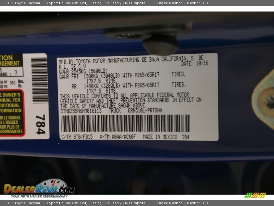 2017 Toyota Tacoma TRD Sport Double Cab 4x4 Blazing Blue Pearl / TRD Graphite Photo #23