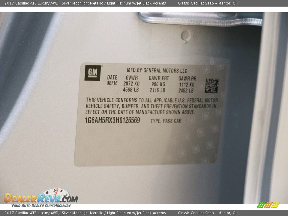 2017 Cadillac ATS Luxury AWD Silver Moonlight Metallic / Light Platinum w/Jet Black Accents Photo #23