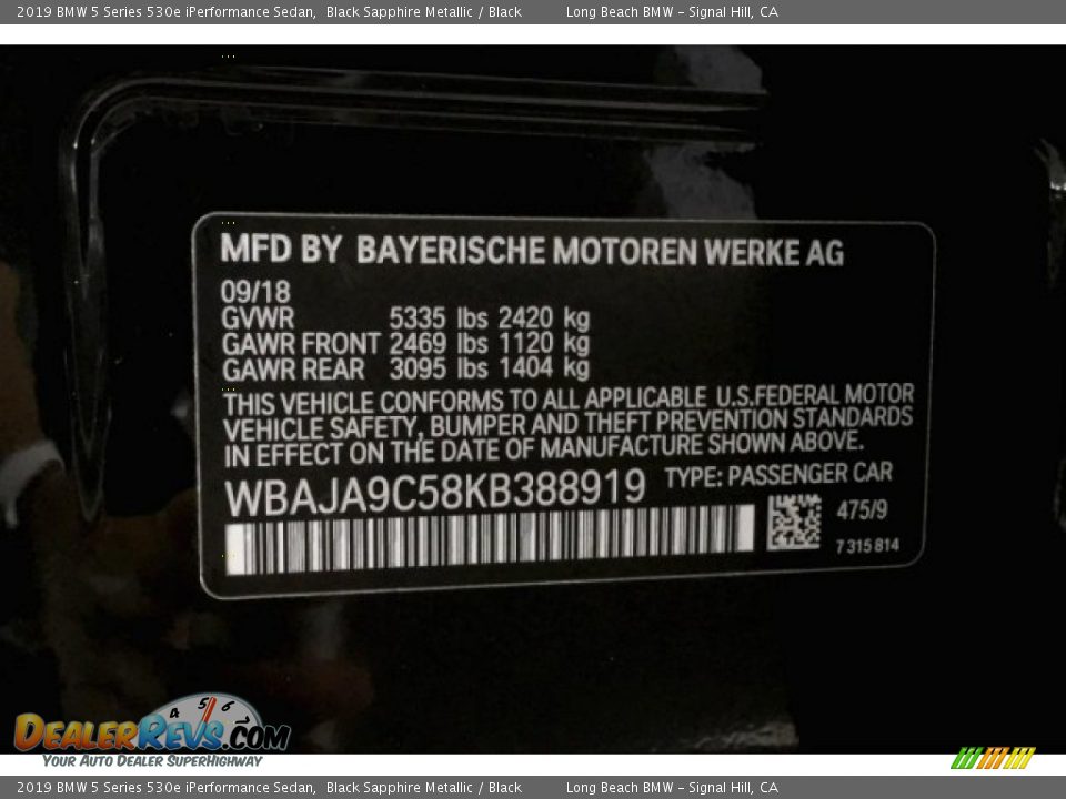 2019 BMW 5 Series 530e iPerformance Sedan Black Sapphire Metallic / Black Photo #19
