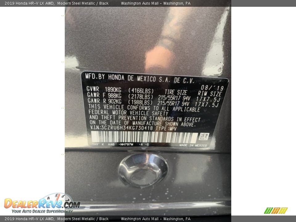 2019 Honda HR-V LX AWD Modern Steel Metallic / Black Photo #9