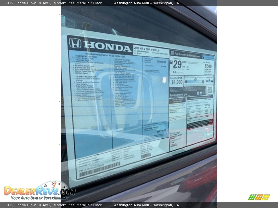 2019 Honda HR-V LX AWD Modern Steel Metallic / Black Photo #15