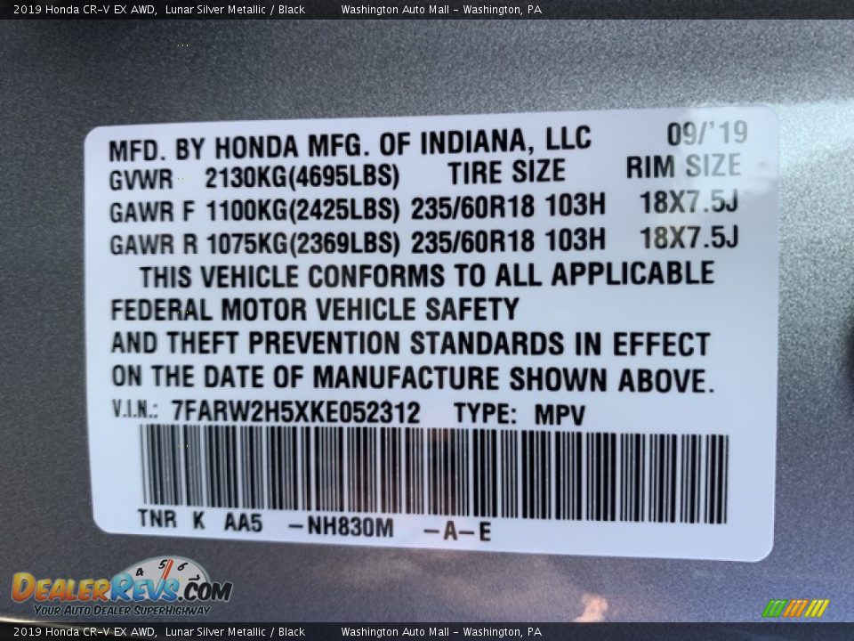 2019 Honda CR-V EX AWD Lunar Silver Metallic / Black Photo #9
