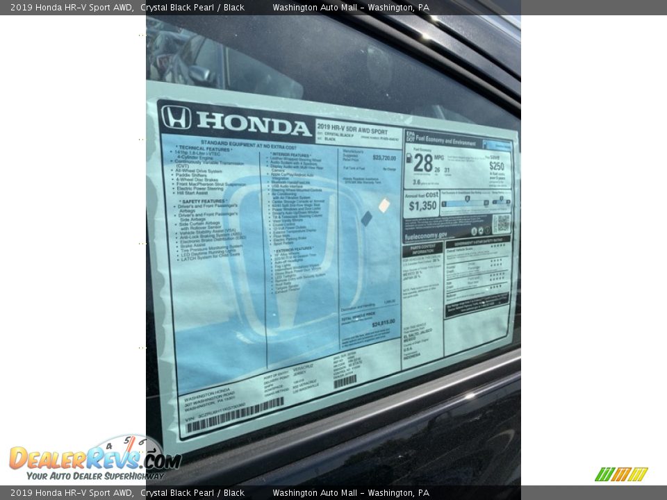 2019 Honda HR-V Sport AWD Crystal Black Pearl / Black Photo #15