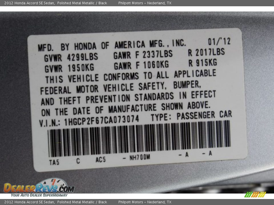 2012 Honda Accord SE Sedan Polished Metal Metallic / Black Photo #28