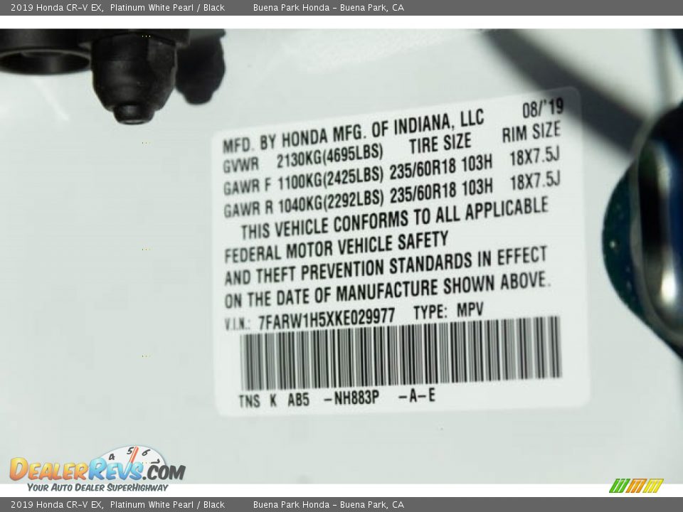 2019 Honda CR-V EX Platinum White Pearl / Black Photo #36