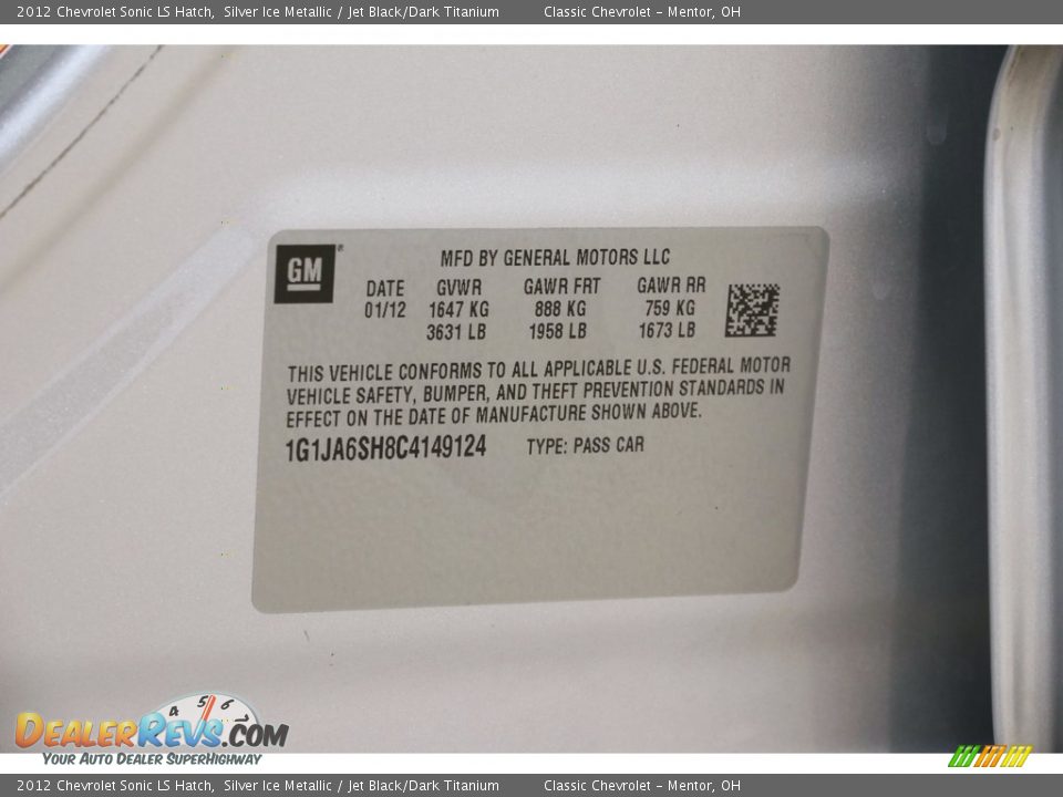 2012 Chevrolet Sonic LS Hatch Silver Ice Metallic / Jet Black/Dark Titanium Photo #16