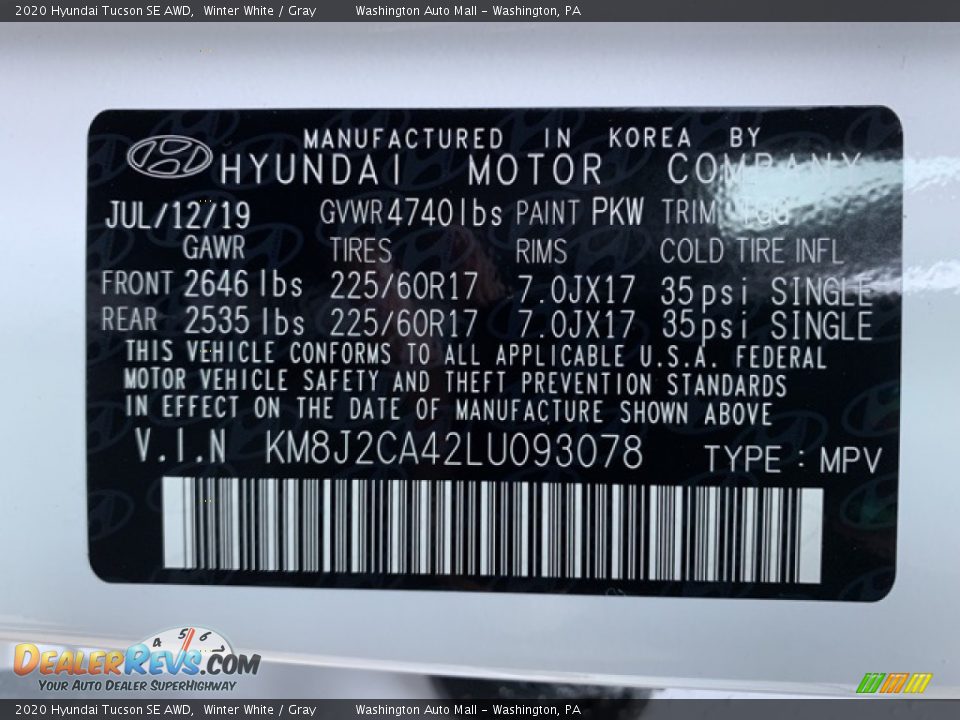 2020 Hyundai Tucson SE AWD Winter White / Gray Photo #10