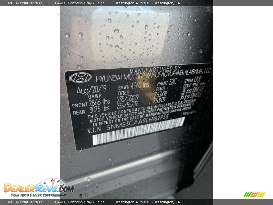 2020 Hyundai Santa Fe SEL 2.0 AWD Portofino Gray / Beige Photo #10