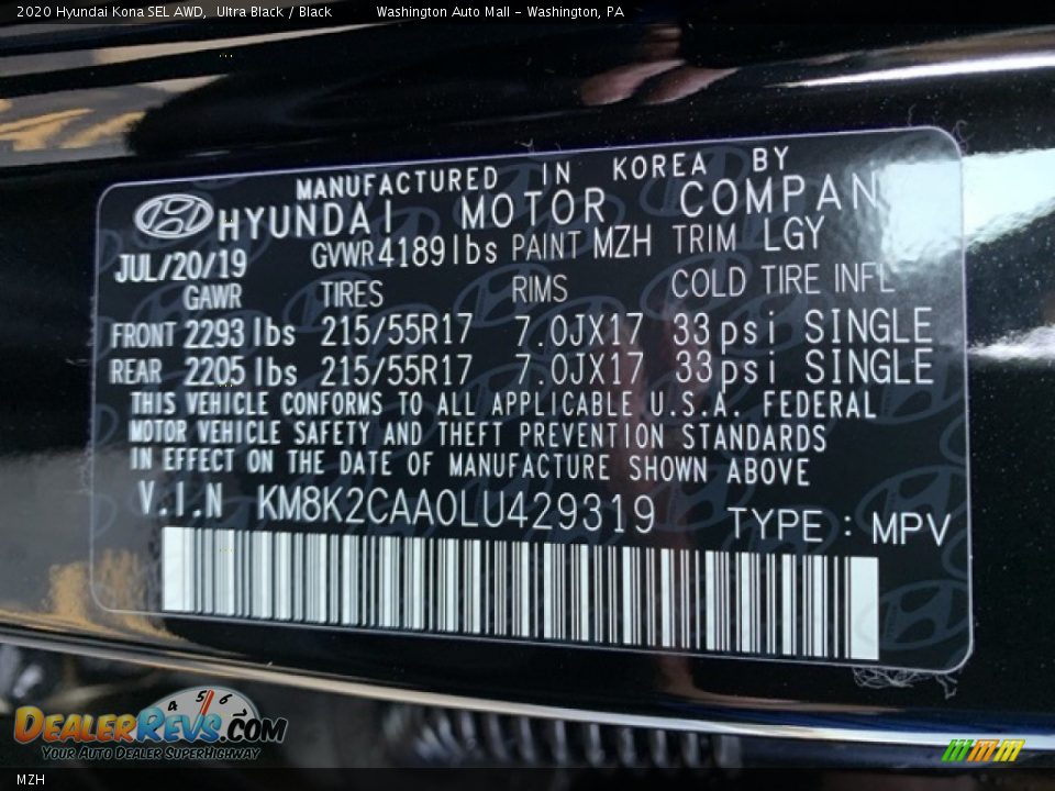 Hyundai Color Code MZH Ultra Black