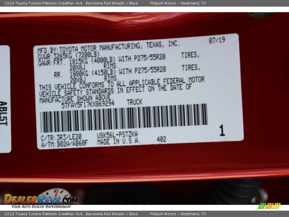 2019 Toyota Tundra Platinum CrewMax 4x4 Barcelona Red Metallic / Black Photo #31