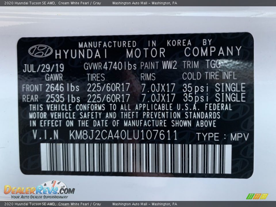 2020 Hyundai Tucson SE AWD Cream White Pearl / Gray Photo #10