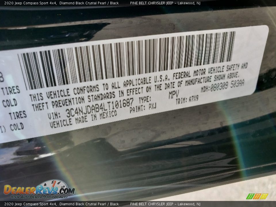 2020 Jeep Compass Sport 4x4 Diamond Black Crystal Pearl / Black Photo #8