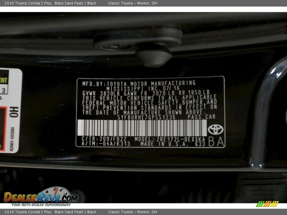 2016 Toyota Corolla S Plus Black Sand Pearl / Black Photo #18