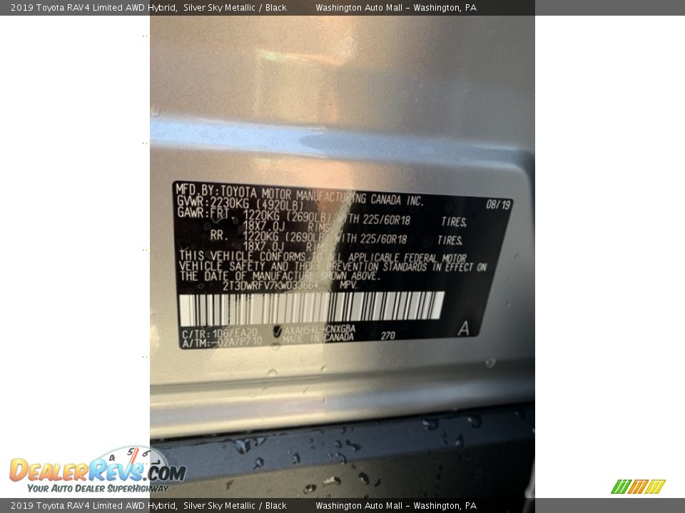 2019 Toyota RAV4 Limited AWD Hybrid Silver Sky Metallic / Black Photo #15