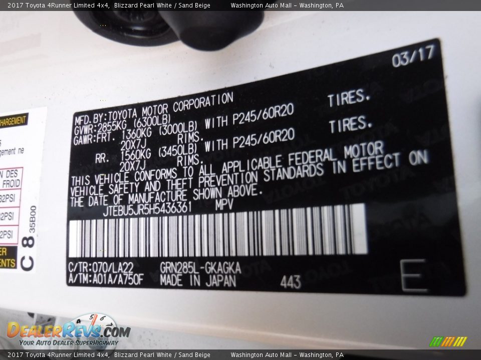 2017 Toyota 4Runner Limited 4x4 Blizzard Pearl White / Sand Beige Photo #29