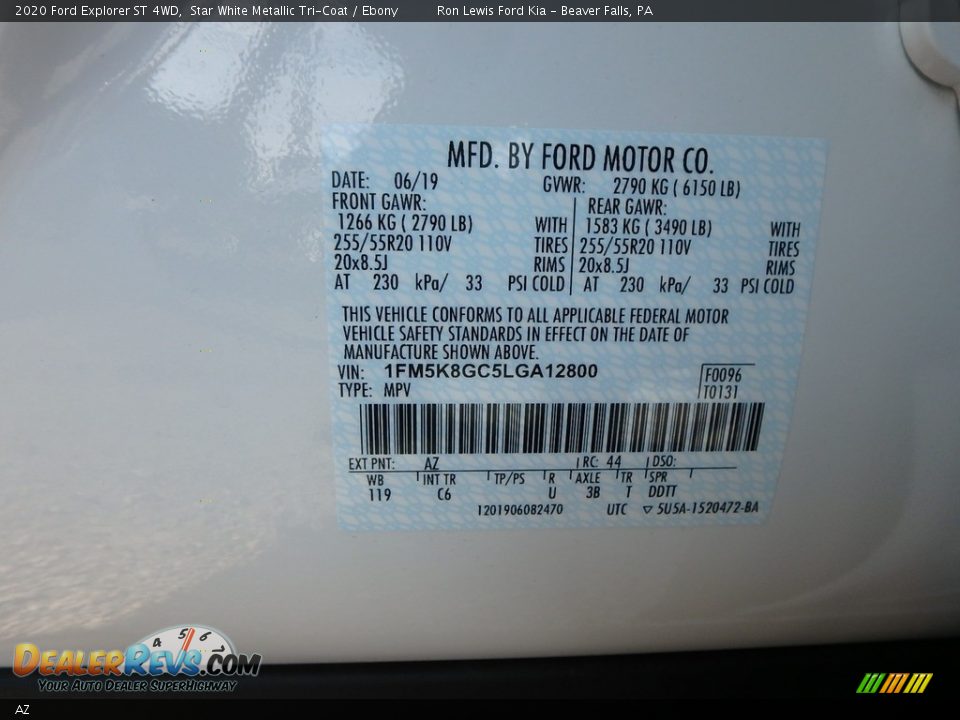 Ford Color Code AZ Star White Metallic Tri-Coat