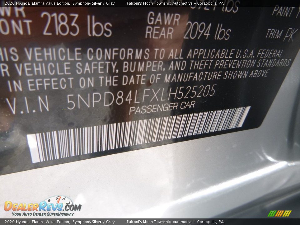 2020 Hyundai Elantra Value Edition Symphony Silver / Gray Photo #12