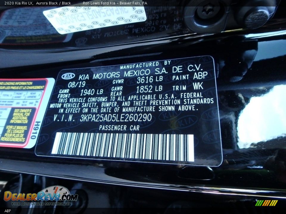 Kia Color Code ABP Aurora Black