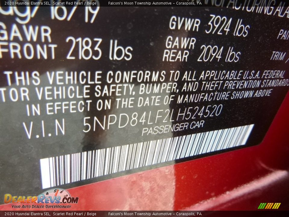 2020 Hyundai Elantra SEL Scarlet Red Pearl / Beige Photo #13