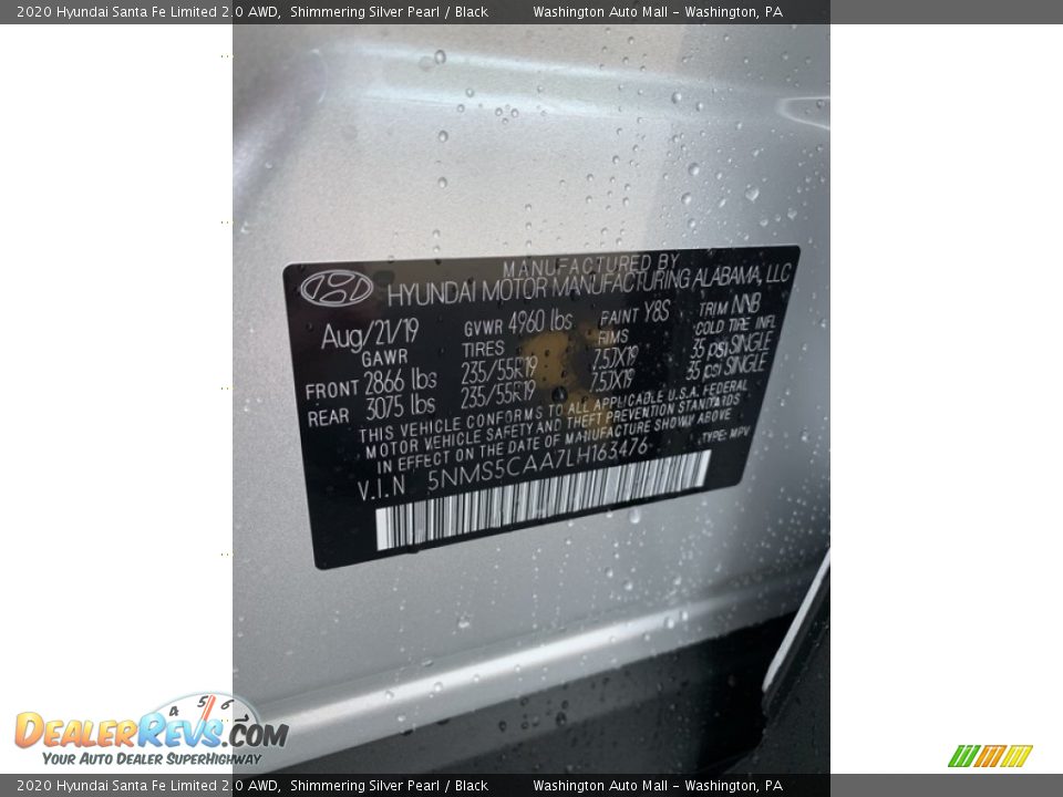 2020 Hyundai Santa Fe Limited 2.0 AWD Shimmering Silver Pearl / Black Photo #10