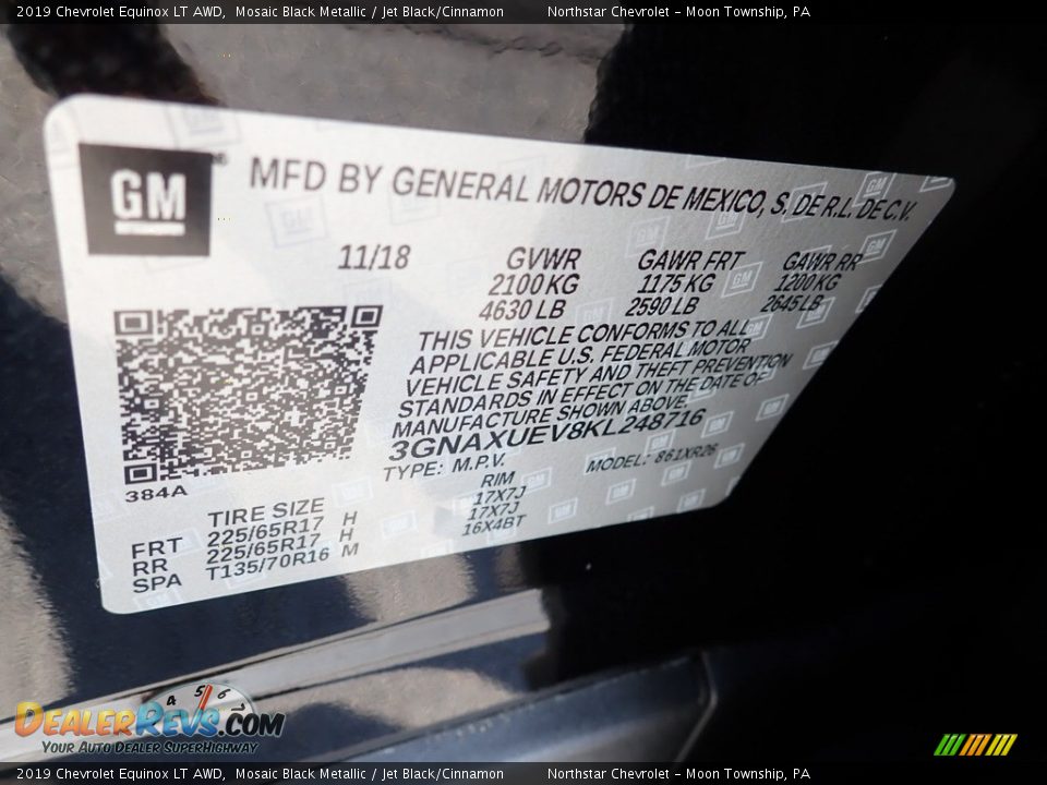 2019 Chevrolet Equinox LT AWD Mosaic Black Metallic / Jet Black/Cinnamon Photo #18