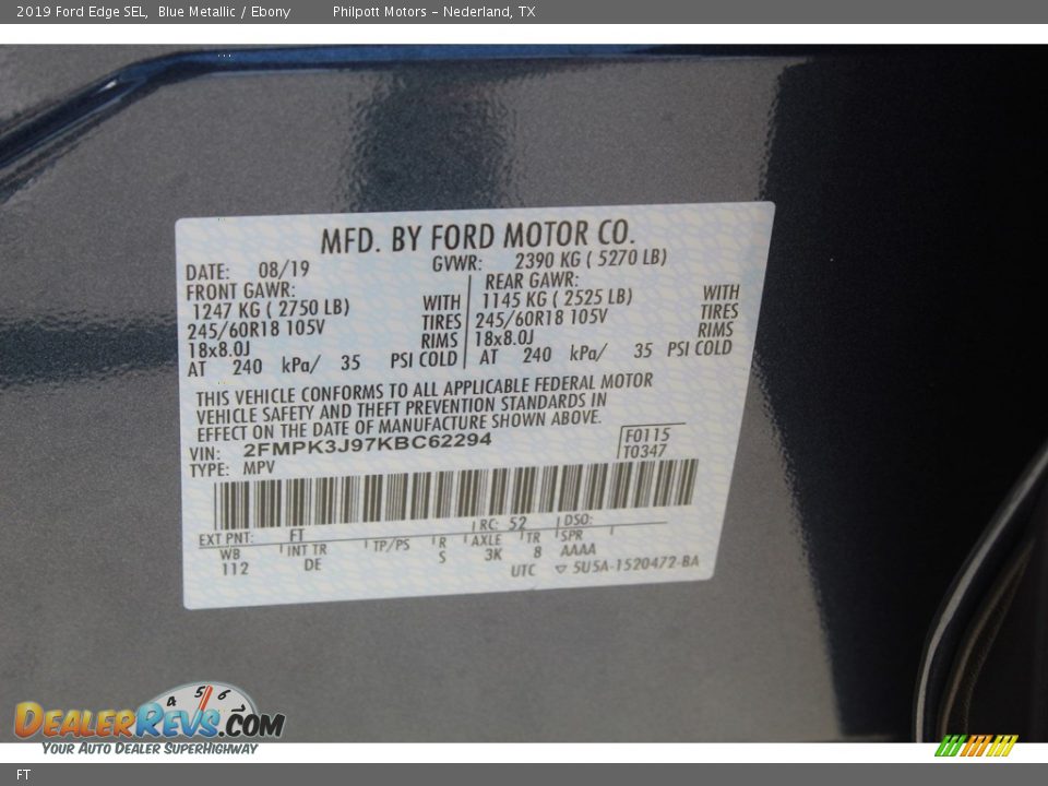 Ford Color Code FT Blue Metallic