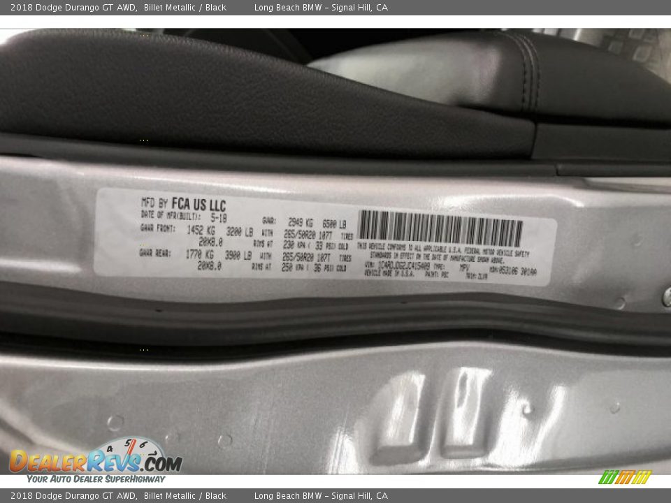 2018 Dodge Durango GT AWD Billet Metallic / Black Photo #19