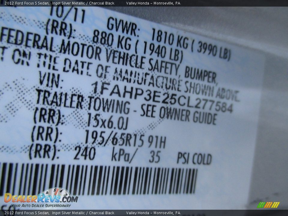 2012 Ford Focus S Sedan Ingot Silver Metallic / Charcoal Black Photo #19