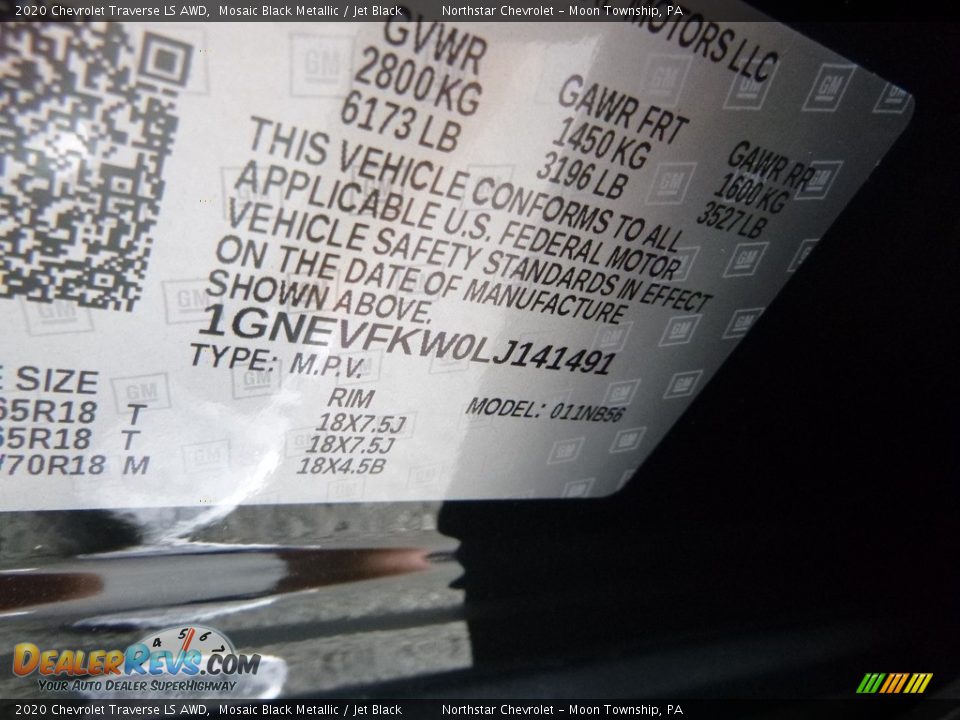 2020 Chevrolet Traverse LS AWD Mosaic Black Metallic / Jet Black Photo #16