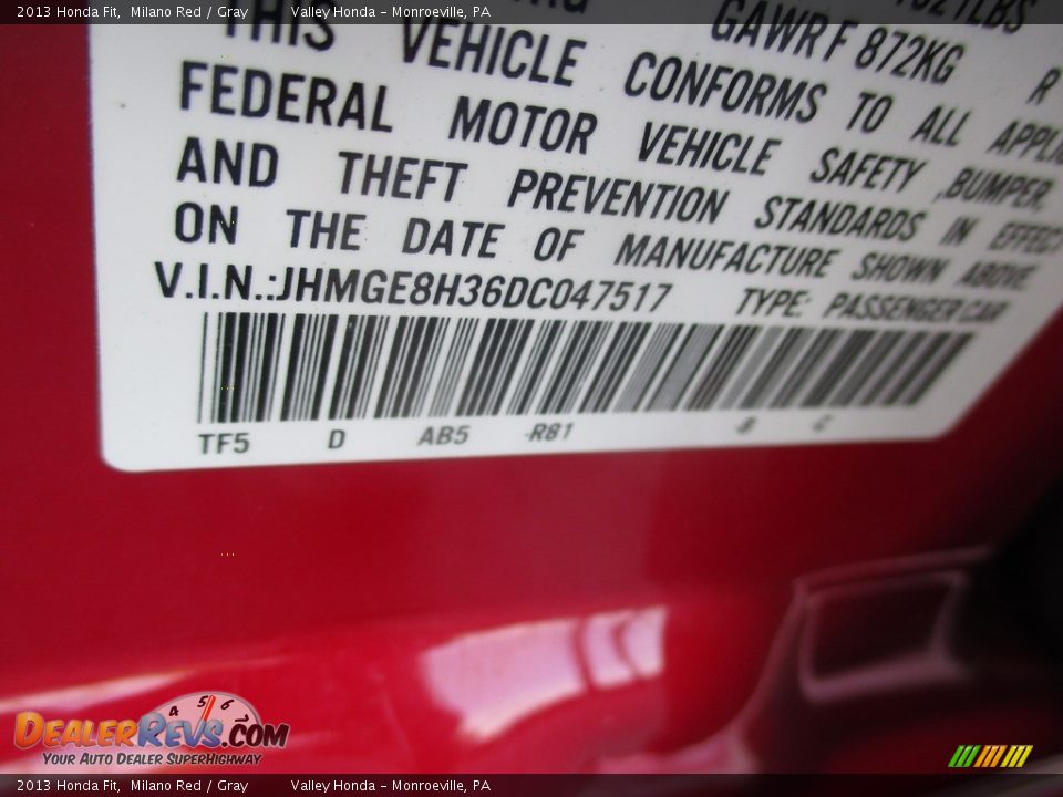 2013 Honda Fit Milano Red / Gray Photo #19