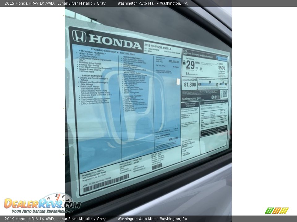 2019 Honda HR-V LX AWD Lunar Silver Metallic / Gray Photo #15