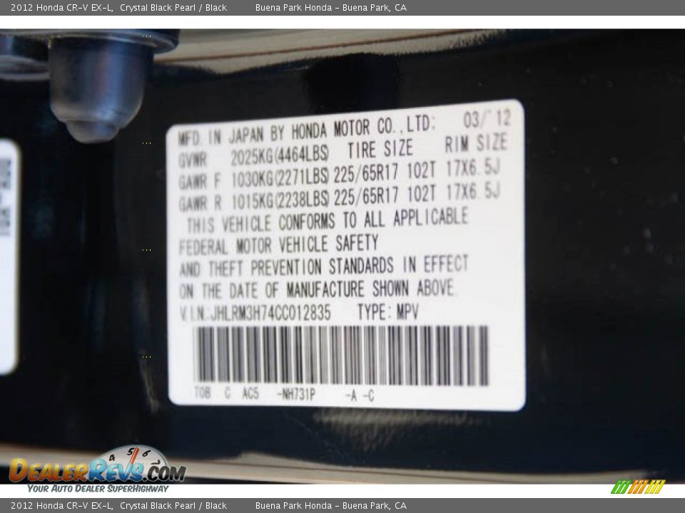 2012 Honda CR-V EX-L Crystal Black Pearl / Black Photo #34