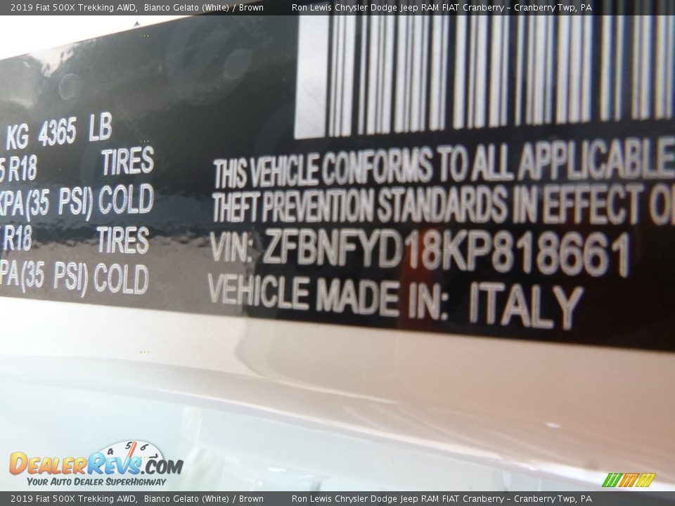 2019 Fiat 500X Trekking AWD Bianco Gelato (White) / Brown Photo #16