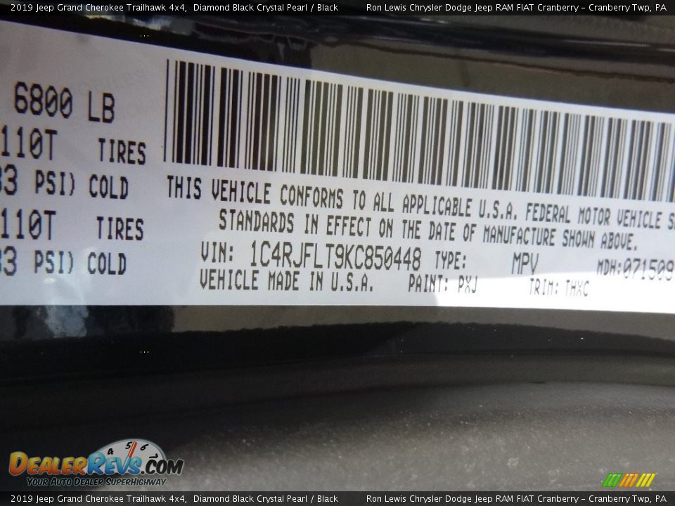 2019 Jeep Grand Cherokee Trailhawk 4x4 Diamond Black Crystal Pearl / Black Photo #14
