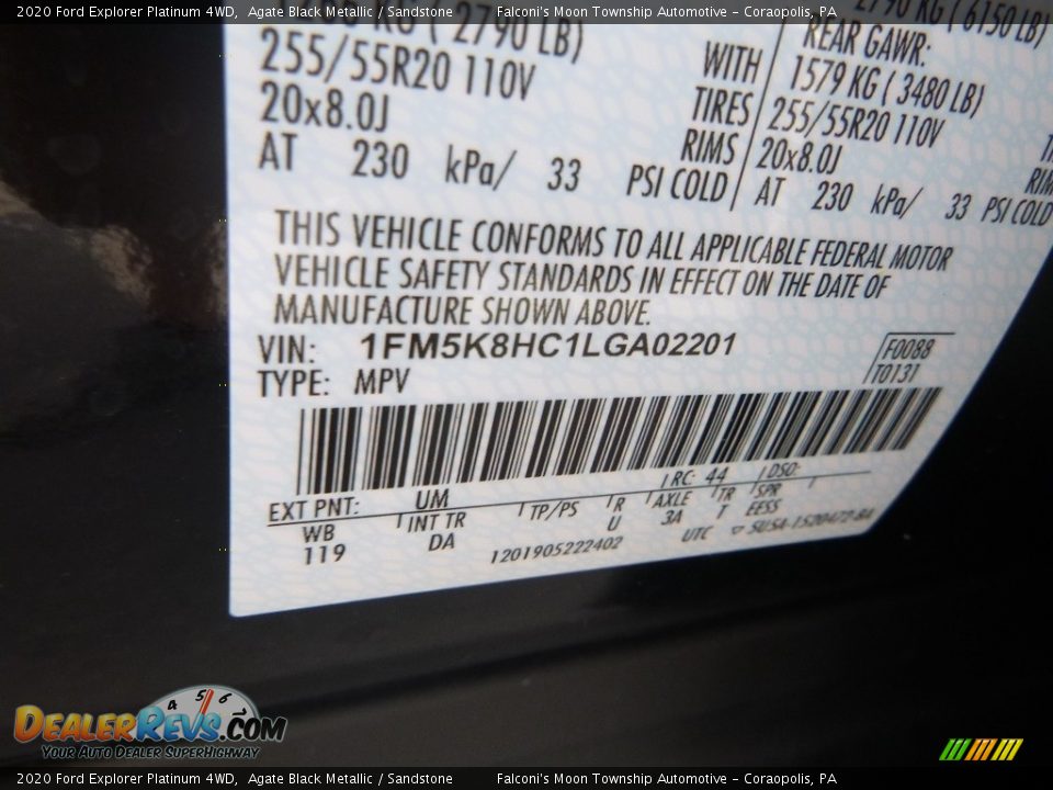 2020 Ford Explorer Platinum 4WD Agate Black Metallic / Sandstone Photo #12