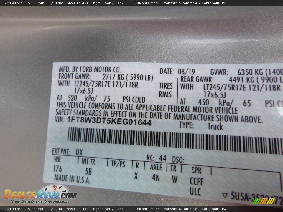 2019 Ford F350 Super Duty Lariat Crew Cab 4x4 Ingot Silver / Black Photo #12