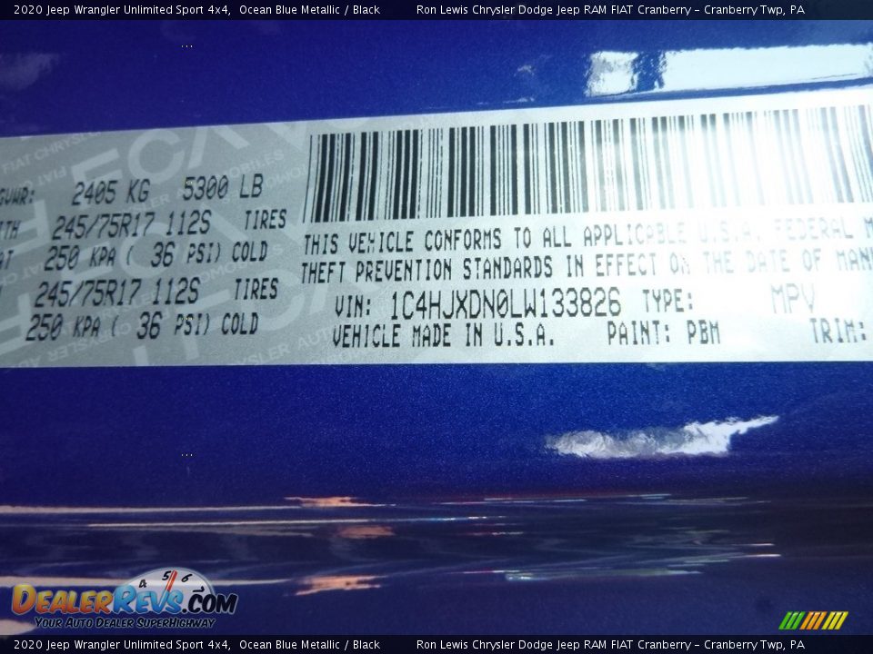 2020 Jeep Wrangler Unlimited Sport 4x4 Ocean Blue Metallic / Black Photo #14