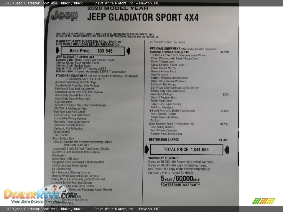 2020 Jeep Gladiator Sport 4x4 Black / Black Photo #28