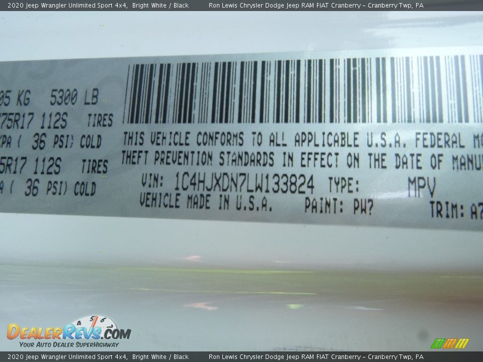 2020 Jeep Wrangler Unlimited Sport 4x4 Bright White / Black Photo #12