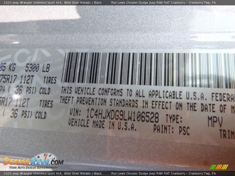 2020 Jeep Wrangler Unlimited Sport 4x4 Billet Silver Metallic / Black Photo #14