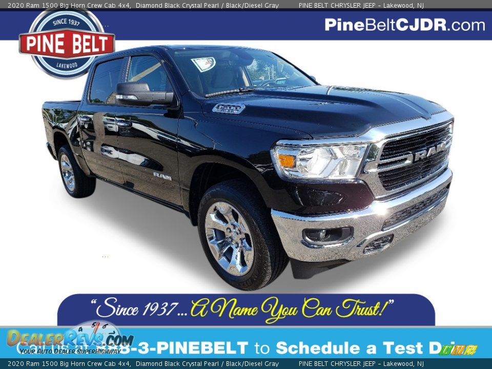 2020 Ram 1500 Big Horn Crew Cab 4x4 Diamond Black Crystal Pearl / Black/Diesel Gray Photo #1