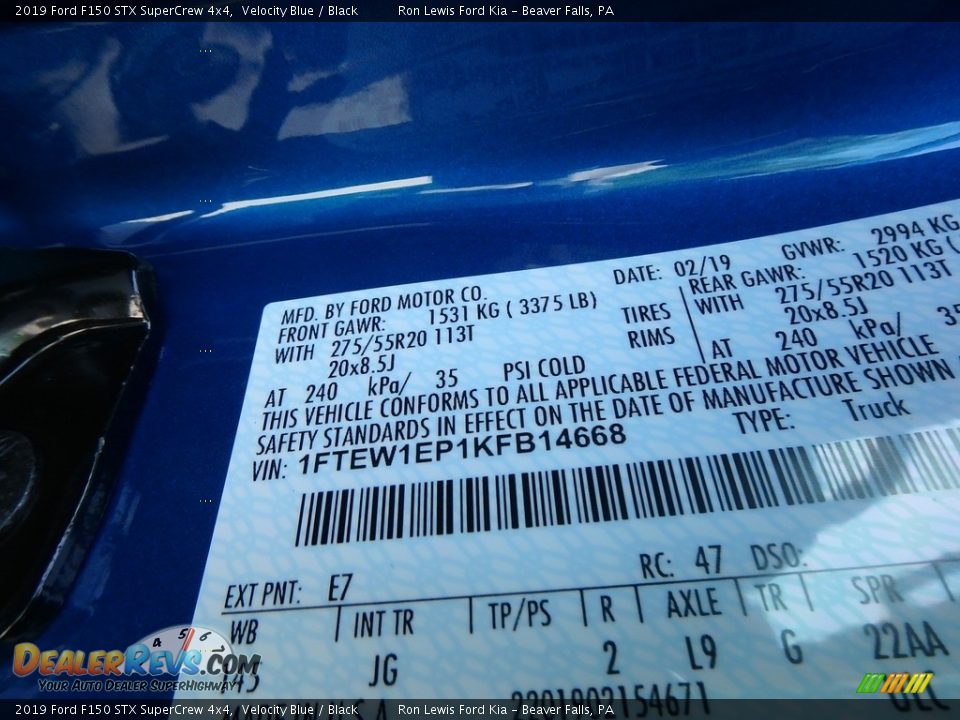 2019 Ford F150 STX SuperCrew 4x4 Velocity Blue / Black Photo #10