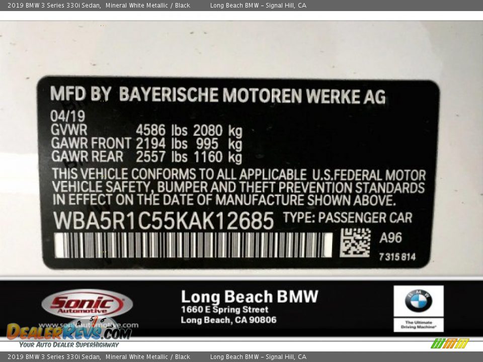 2019 BMW 3 Series 330i Sedan Mineral White Metallic / Black Photo #11