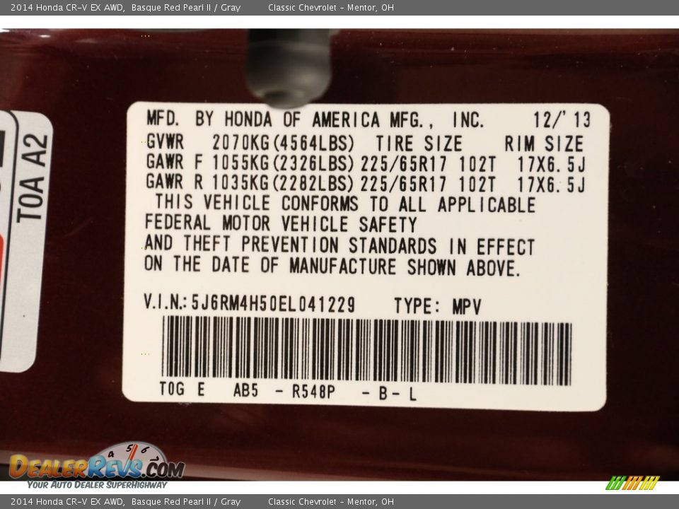 2014 Honda CR-V EX AWD Basque Red Pearl II / Gray Photo #20