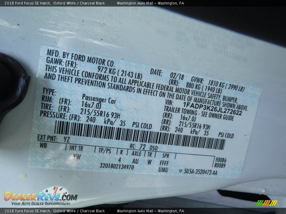 2018 Ford Focus SE Hatch Oxford White / Charcoal Black Photo #27